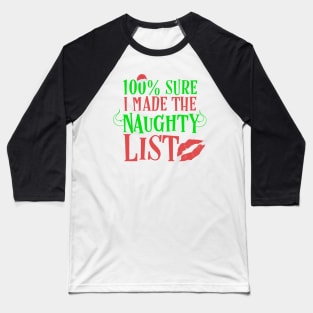 Naughty List Adult Christmas Sexy Lips Baseball T-Shirt